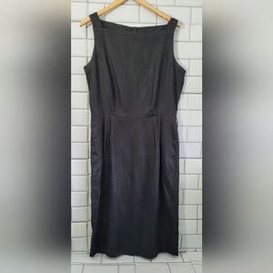 Nordstrom Point Of View Ladies Vintage Black 100% Linen Dress Sleeveless Square